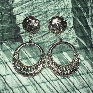 Vintage Silver Spiral Hoop Dangly Stud Earrings